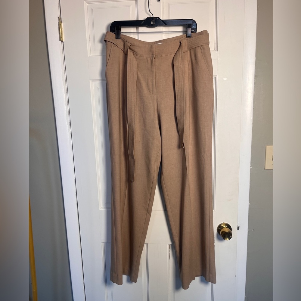Maeve Anthropologie Women's Tan Heathered Dress Pants Coral Lined Wide Leg 12